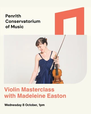 𝐕𝐢𝐨𝐥𝐢𝐧 𝐌𝐚𝐬𝐭𝐞𝐫𝐲 𝐰𝐢𝐭𝐡 𝐌𝐚𝐝𝐞𝐥𝐞𝐢𝐧𝐞 𝐄𝐚𝐬𝐭𝐨𝐧  Penrith Conservatorium of Music, in collaboration with Bach Akademie Australia, presents an exclusive violin masterclass led by internationally acclaimed Australian violinist and Artistic Director Madeleine Easton.  Witness the magic as selected young violinists (Grade 5 and above) dive deep into the expressive world of Baroque music.  📅 Wednesday 8 October
🕐 1:00pm
🎟️ $10
Grab your ticket - link in bio  Don’t miss this rare opportunity to experience high-level violin performance and pedagogy up close!