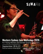 Last chance to sign up! Applications close Friday 11 September 🎶🎷  @sima.jazz  presents a two-day jazz and improvisation workshop at Penrith Con, for young women and gender-diverse musicians aged 12 to 25 years. All levels of jazz experience welcome!  Applications
https://sima.org.au/programs/young-womens-jazz-workshop/